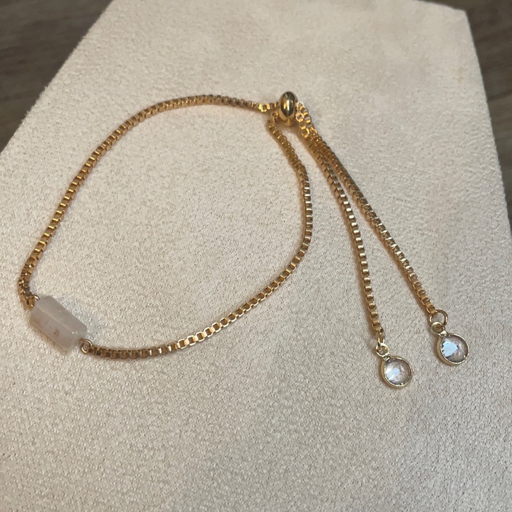 Adjustable Chain Bracelet - Pink Crystal - Gold Tone
